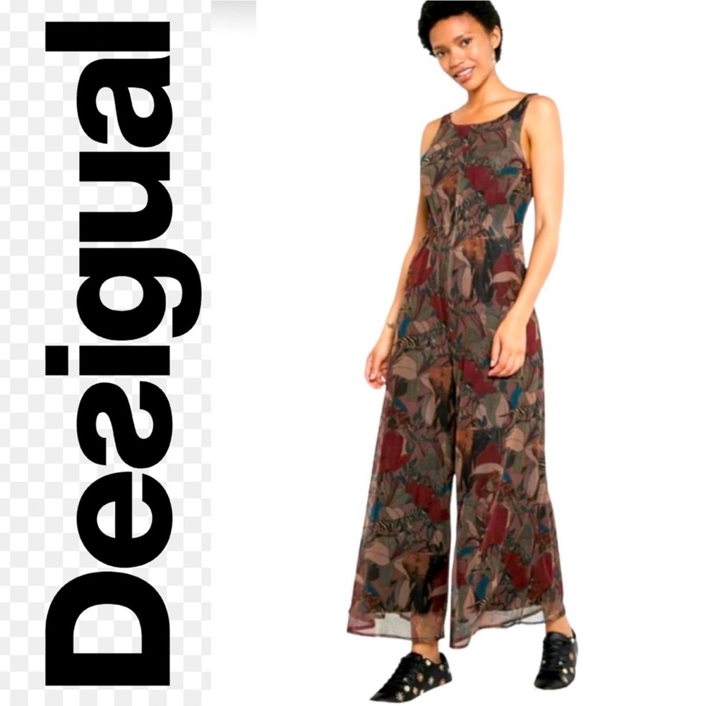 NWT $179R Desigual Camo Jungle Animal Zebra Tiger Print Jumpsuit. Size L